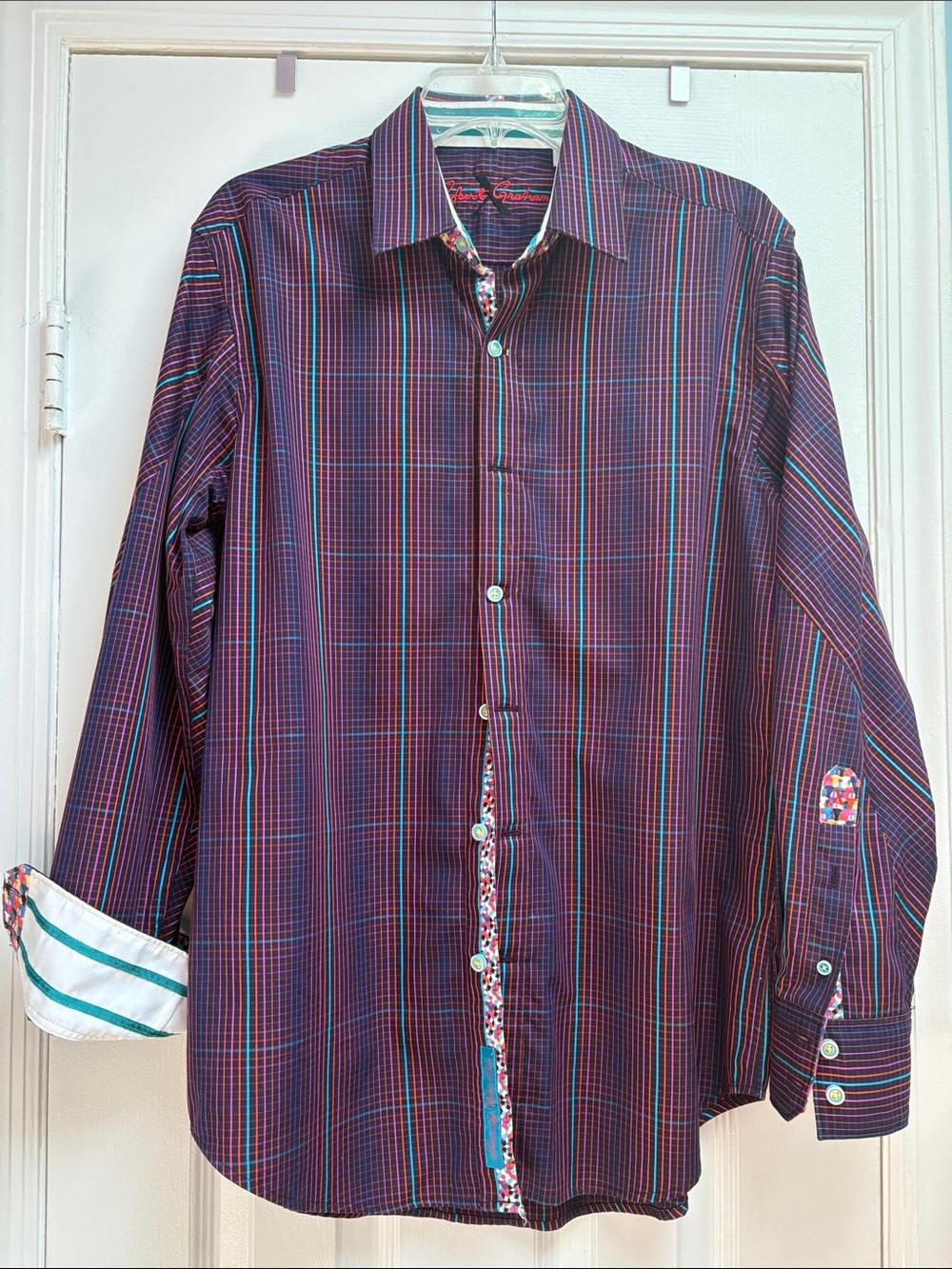 Robert Graham Tailored Fit Cotton Multicolored Plaid Button-Down Men's Shirt M !